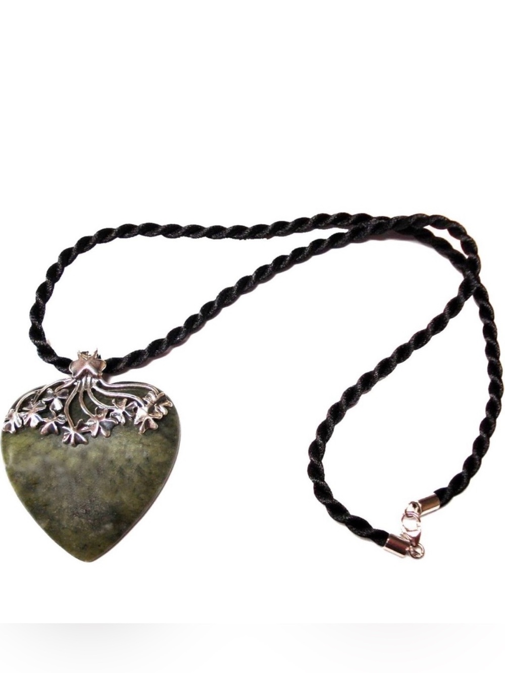 Irish Connemara Marble Heart w/Sterling Silver Shamrocks
Necklace 925